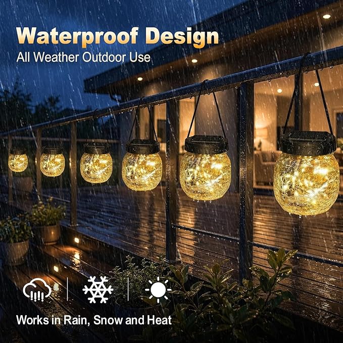 2 Pack Small Solar Lanterns Outdoor Waterproof, Cracked Glass Hanging Globe Lights for Backyard Patio Garden Pathway Balcony and Table Decor, Warm White - Gifts for Women Mom Homeowners
