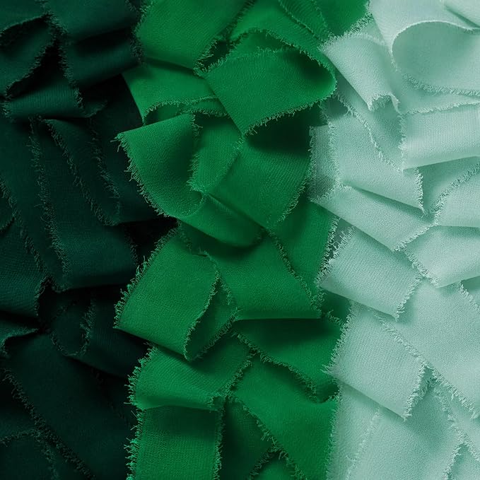 DORIS HOME 2" x21Yd Chiffon Ribbon for Flower Bouquet, Green Series Fabric Ribbon for Gift Wrapping, Handmade Frayed Ribbon for Wedding/Christmas Decorations