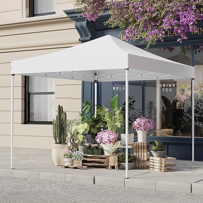 Shades 10x10 Pop Up Canopy, Heavy Duty Beach Tent with Carrying Bag for Easy Moving, Sun Shelter for Parties, Events, Camping, Outdoor Gazebo with 420D PU Coated Waterproof White Fabric