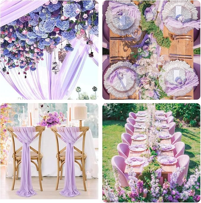 Sioloc 10 Pack Lilac Purple Lavender Cheesecloth Table Runner 120'' x 35'',Spring Easter Decor Soft Gauze Boho Wedding Table Decor for 10ft Table Birthday Party,Baby Shower, Bridal Shower