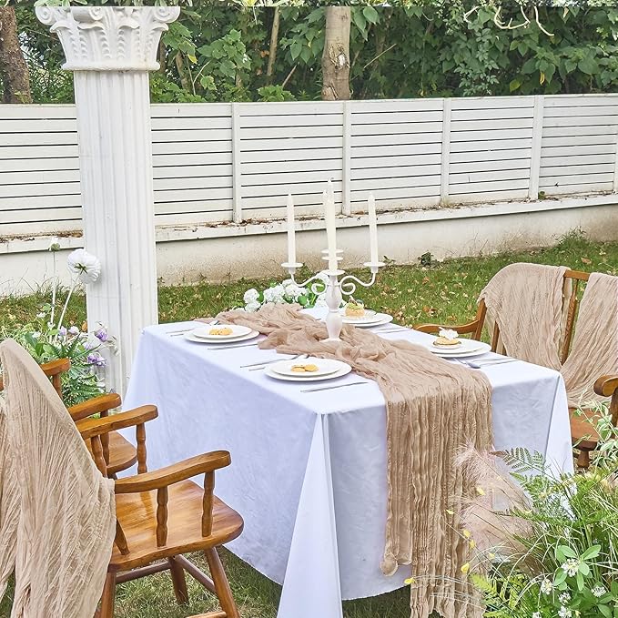 IVAPUPU 2 Pcs Cheesecloth Table Runner - 10ft Nude Spring Boho Gauze Cheese Cloth Table Runners for Baby Shower Decorations Wedding Party Garden Farmhouse