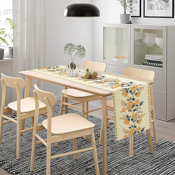 Vintage Yellow Floral Table Runner,Spring Summer Boho Flower Print Table Decoration for Kitchen Dining Table Home Farmhouse Party Decor 13x108in