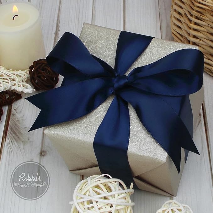 Ribbli Navy Double Faced Satin Ribbon,1” x Continuous 25 Yards,Use for Bows Bouquet,Gift Wrapping,Baby Shower,Floral Arrangement