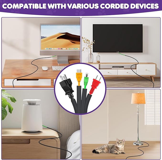 UOMTFAI Cord Protector for 1 Cord 10ft 3/10 Inch, Flexible Cord Protectors from Pets No Chew Cable Management Cable Sleeve, Cable Organizer Cord Cover for USB Power Cords Audio and Video Cords