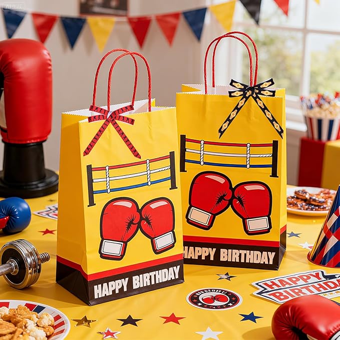 6 Pieces Boxing Ribbon Set, Boxing Theme Grosgrain Ribbons, 3/8inch x 30 Yard Sandbags Ribbon, Black and Red Decorative Ribbons for Gift Wrapping DIY Birthday Party Favor Decorations
