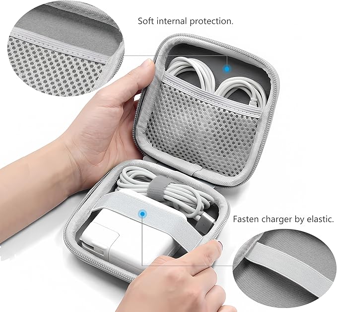 Small Travel Carrying Storage Case, 4.4"x4.4" Charger Organizer, Pouch compatible with MacBook Power Adapter, Laptop Accessories Cables, Cords, USB Drives, Earphones