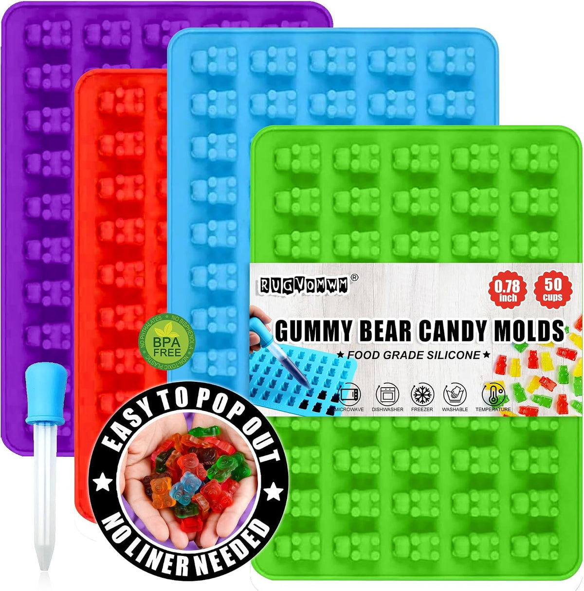 Gummy Bear Silicone Candy Molds - Set of 4 Gummy Bear Mold Trays with Dropper, Fun Making Gummy Bears with Non Stick Silicone Candy Molds, Perfect Silicone Molds for Gummy Bear Candy…