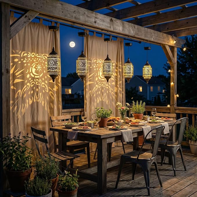 Hapjoy Moroccan Hanging Solar Lights Outdoor Garden Decor Sun and Moon Decorations Solar Lantern Waterproof for Patio Pathway Yard Backyard Garden Decorative (Cylinder, 1)
