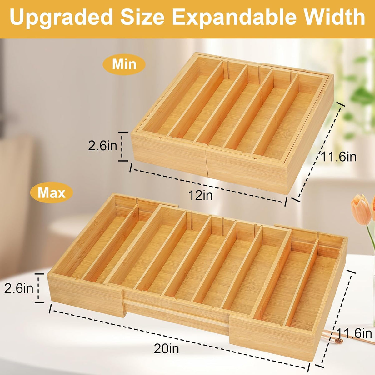 MinBoo Bamboo K Cup Holder for Drawer or Countertop Coffee Pod Holder Expandable K Cup Pod Storage Tea bag organizer K Cup Storage for Coffee Station