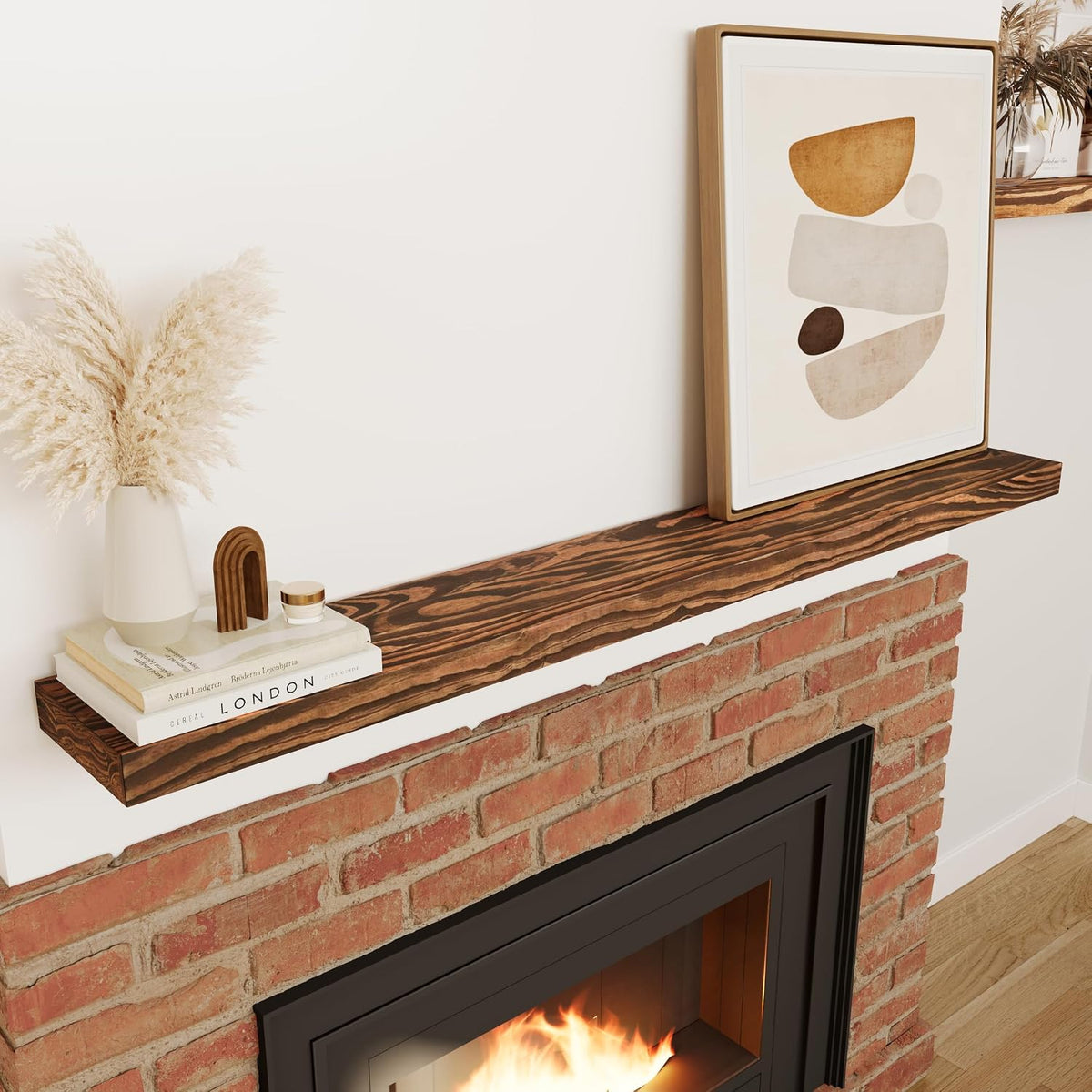 Howizz 60'' Pine Wood Floating Shelf for Wall, Rustic Wall Mounted Wooden Shelf with Invisible Brackets, Fireplace Mantel Shelf for Living Room, Bedroom, Bathroom &amp; Home Decor, Light Walnut, 1 Pcs