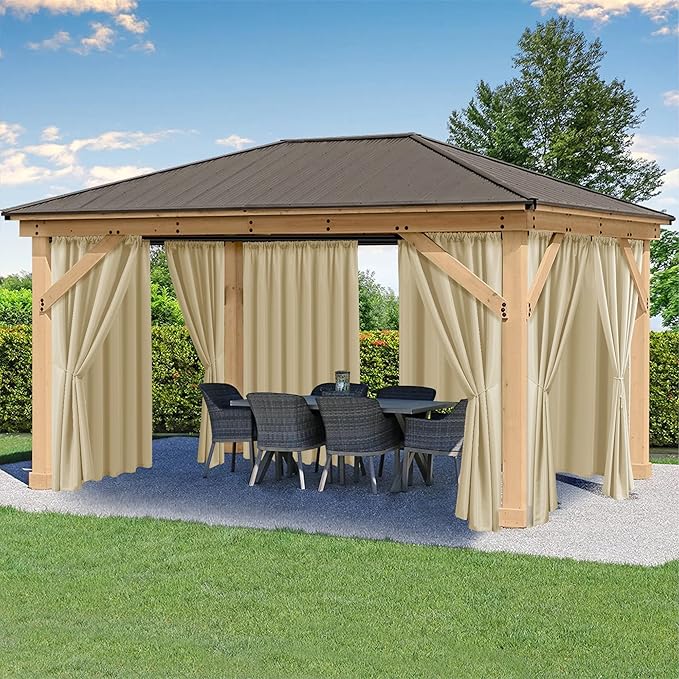 HolidayIdeas Rod Pocket Outdoor Patio Curtains Waterproof 6 Pcs 54x108 Inch- Protect Privacy & Weatherproof Balcony Outdoor Curtains for Apartments,Porch, Gazebo, Pergola, Sliding Glass Door, Cream