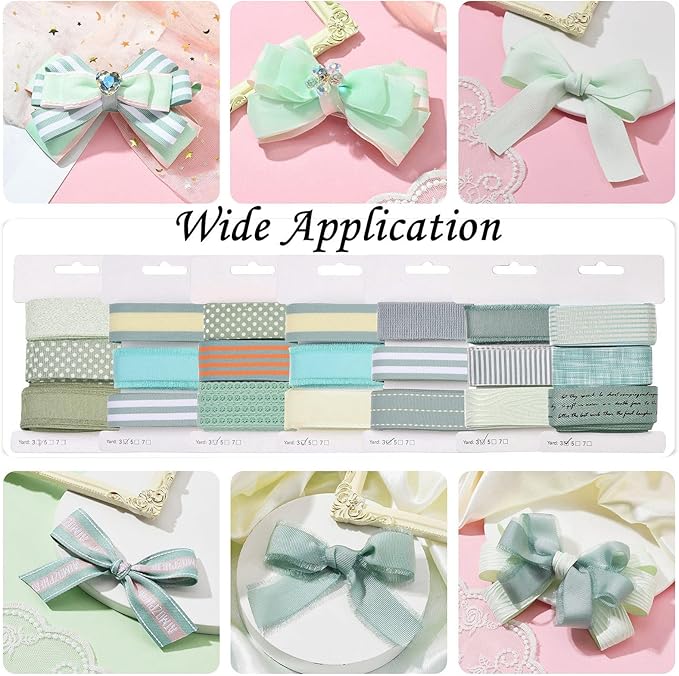 BEEFLYING 3 Styles 9 Yard Olive Green Wire Edged Ribbons Wrapping Decoration 25~28mm×2.7m Spot Ribbons for Wedding Party Decoration Hair Bows Flower Designs Sewing and Craft
