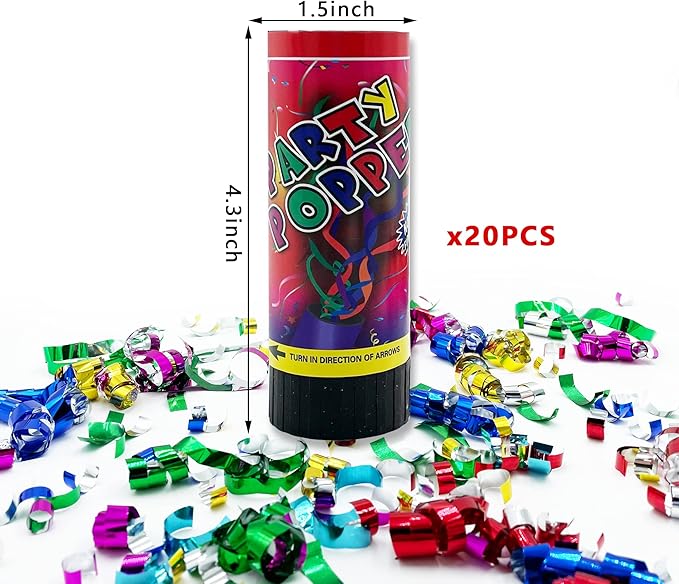 20 PCS Party Confetti Poppers Cannons for Wedding Birthday Graduation Baby Shower Anniversary Christmas New Year's Party Celebrations Supplies and Favors