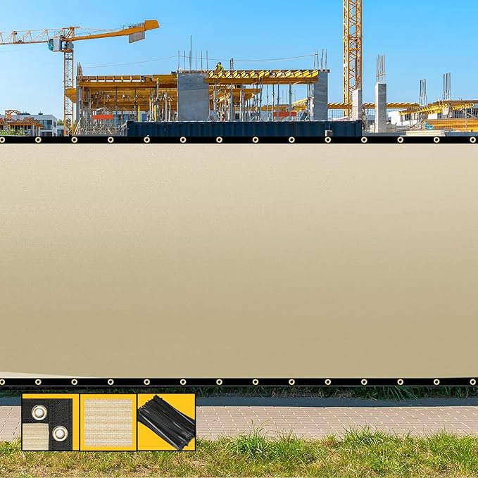 Customized 8' x 32' Beige Fence Privacy Screen,with Bindings & Grommets,Heavy Duty for Gardens,Backyard,Patio,Tennis Court,Pool,Construction Project, We Make Custom Sizes