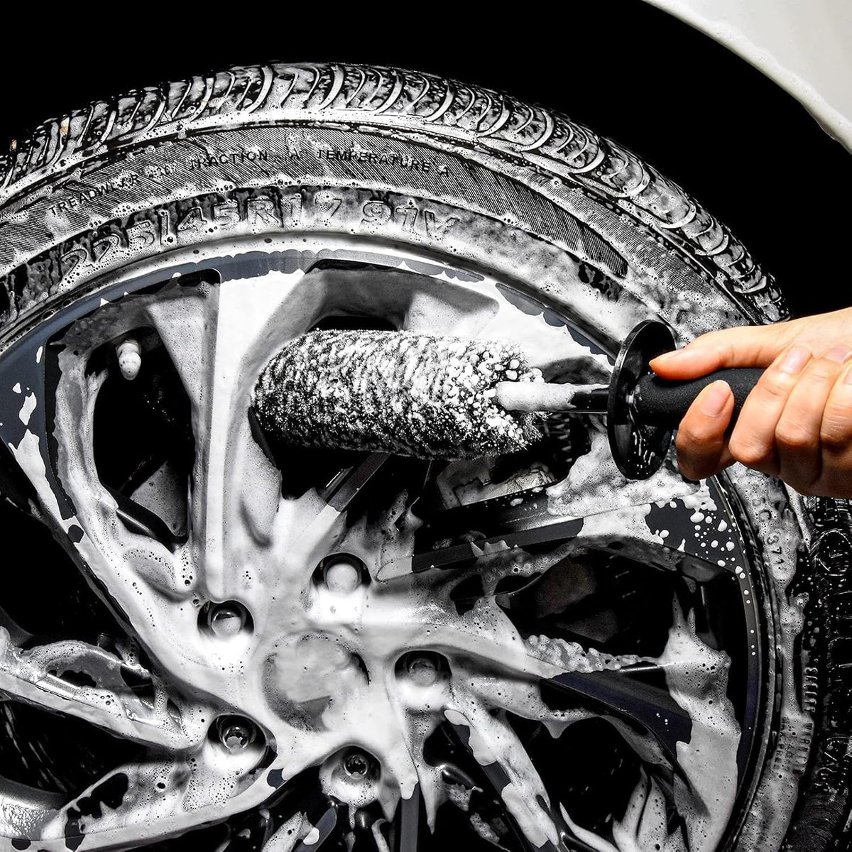 Car Wheel Rim Brush Kit, Woolies Wheel Brush, Car Cleaning Brush Fiber Rod, Steel Ring Fiber Cleaning Brush, Long Non-Slip Handle Clean Brush