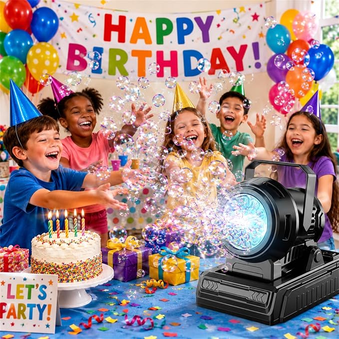 SHCKE Automatic Bubble Machine 10 Holes Bubble Blower,45° Adjustable,Dual Power USB-C or 4 AA Batteries,Top-Fill Portable Bubble Maker for Outdoor Birthday Party Pool Wedding Camping