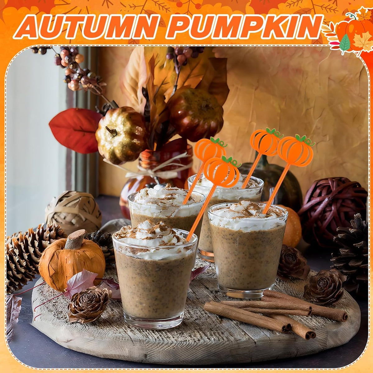 36 Pcs Fall Cocktail Stirrers, Pumpkin Drink Stirrers Plastic Swizzle Sticks Reusable Coffee Stirrer Stir Sticks for Halloween Autumn Thanksgiving