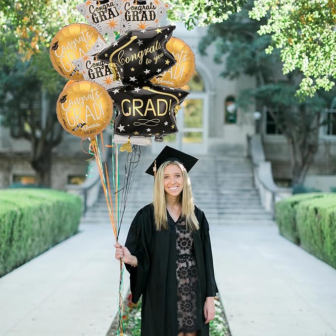 7Pcs Congrats Grad Balloons Set Graduation Hat Balloon Class of 2026 Graduation Party Decorations for College High School Grad Party 2026