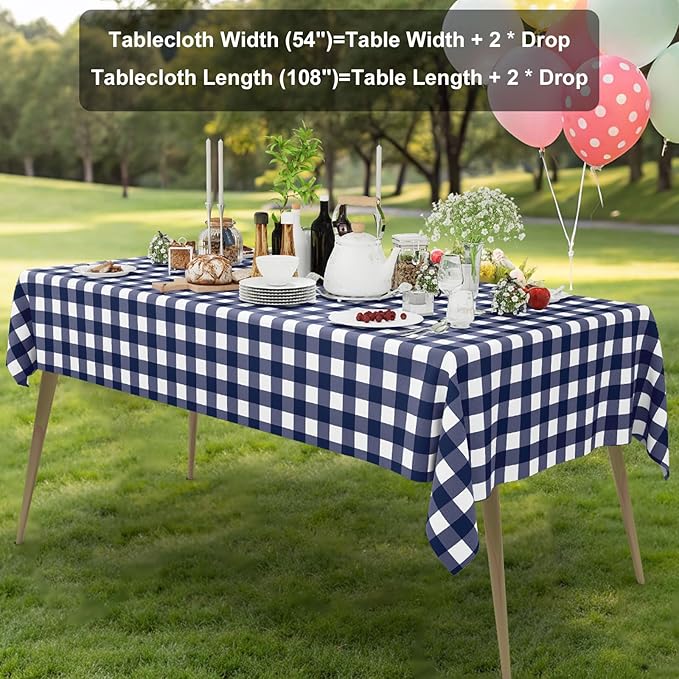 Smiry 10 Pack Navy Gingham Disposable Tablecloths - 54" x 108" Heavy Duty Plastic Table Cloth, Waterproof Buffalo Plaid Table Covers for Picnic, Banquets, Outdoor Parties