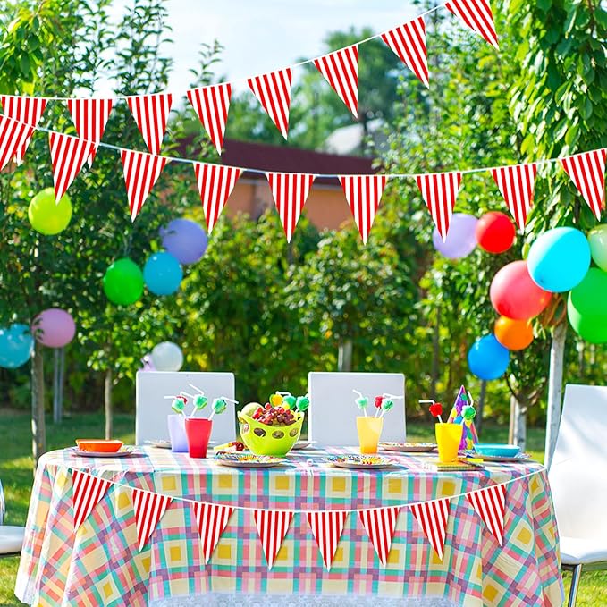 6 Pack Carnival Circus Party Decorations Red White Striped Pennant Banner 9.12ft String Circus Carnival Triange Pennant Bunting Flags for Birthday Carnival Party Supplies for Kids Adults
