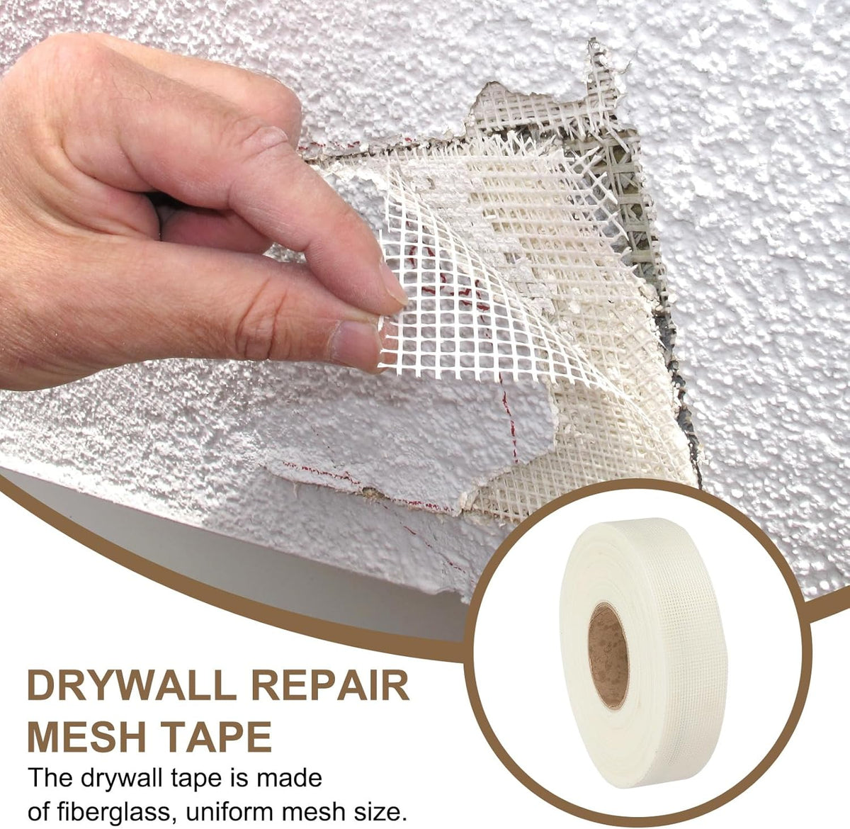 PATIKIL Drywall Repair Mesh Tape, 2 inch x 328 ft Fiberglass Repair Patch Self-Adhesive Dry Wall Joint Tape 12 Mesh Wall Hole Crack and Seam Patch, White