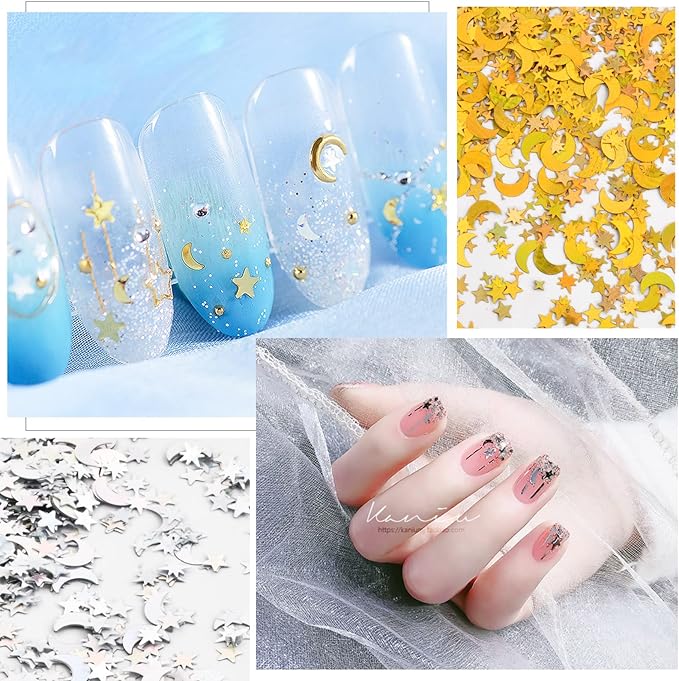 4000Pcs Star and Moon Confetti, 30g Table Confetti, 4-10mm Iridescent Metallic Glitter Foil Confetti, Twinkle Little Stars Moon Sequin for Birthday Party Wedding Festival DIY Crafts (Gold)