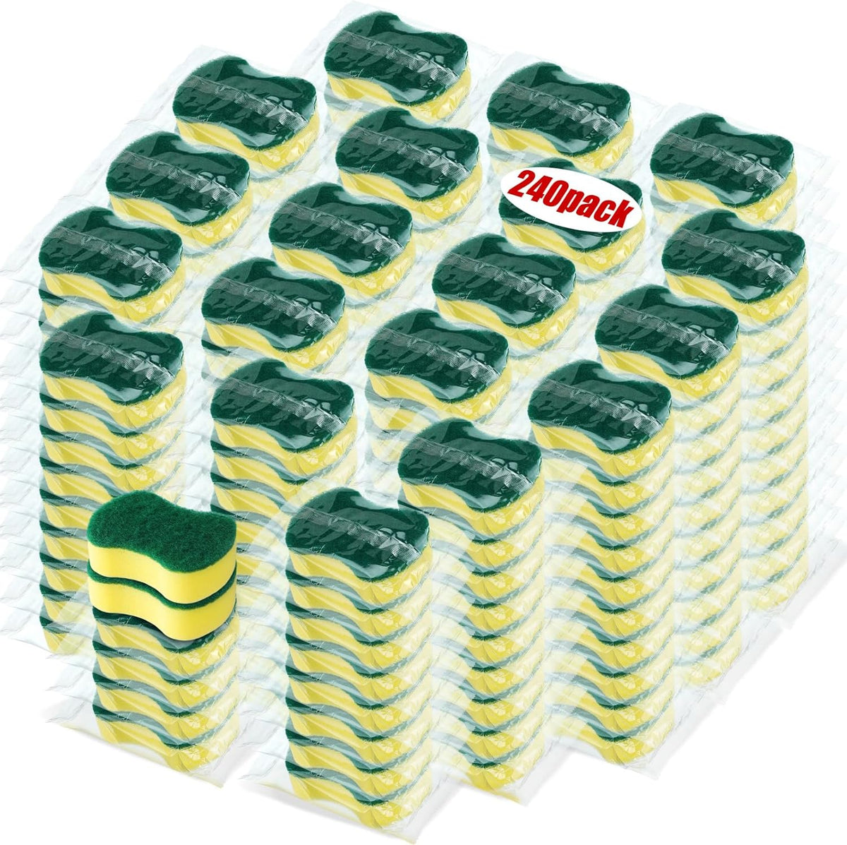 Tanlade 240 Pcs Individually Wrapped Sponges Kitchen Bulk Non Scratch Scouring Sponges for Dishes Household Cleaning Travel Apartments Hotel Car