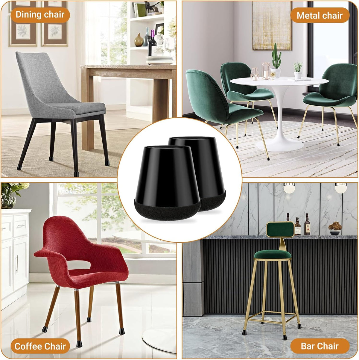 Meldel 24 PCS Silicone Chair Leg Floor Protectors Extra Small(0.6"-0.8") Rubber Felt Furniture Pads Chair Legs Caps/Covers for Hardwood Floors, Tile from Scratches & Reduce Noise - Round, Black