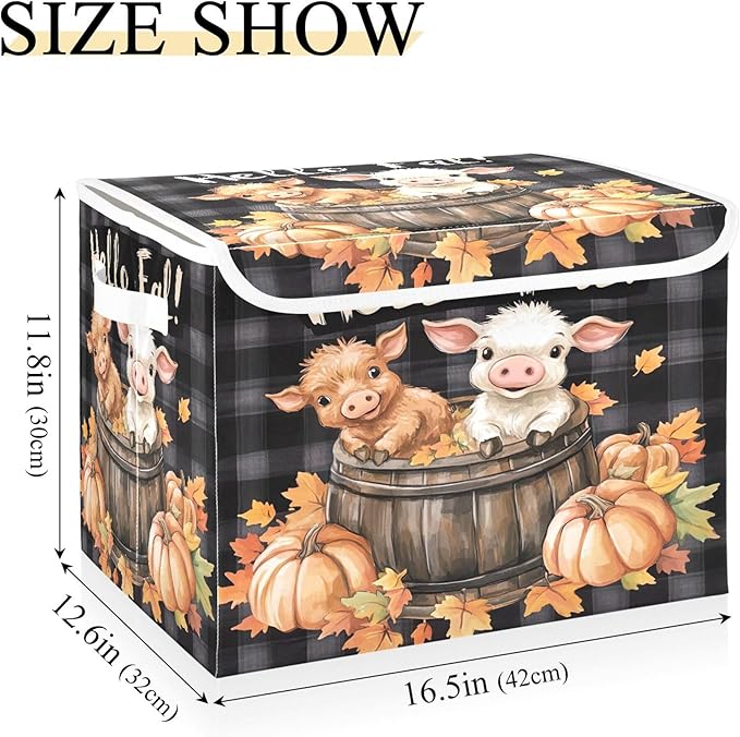 Cute Highland Cow Storage Bins with Lids and Carrying Handle,Foldable Storage Boxes Organizer Containers Baskets Cube with Cover for Home Bedroom Closet Office Nursery