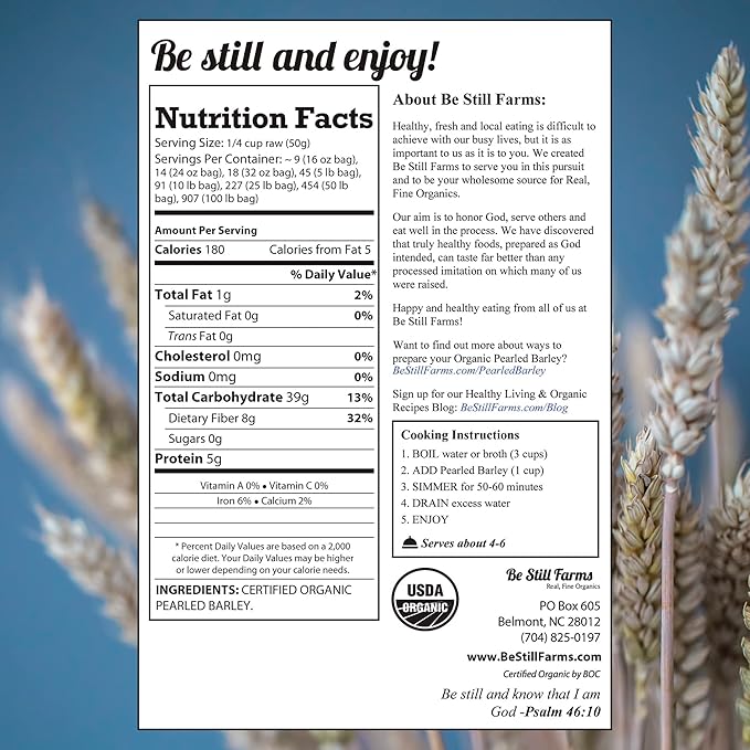 Be Still Farms Organic Pearl Barley Grain (4.8lb) - Pearled Barley Seeds for Soup Pot in Bulk - Not Hulled, Similar to Hulless Barley