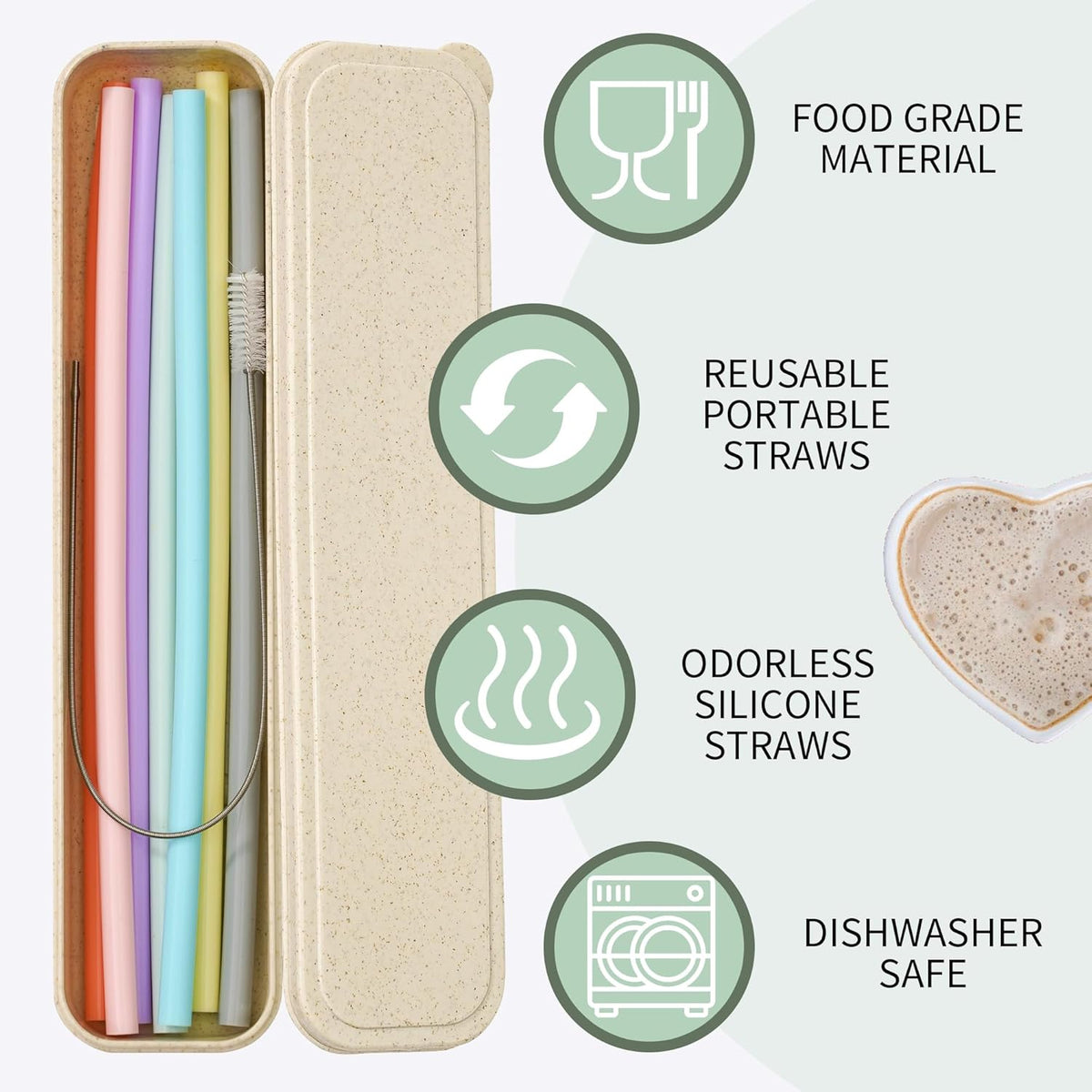 Reusable Straw with Case - Dishwasher Safe ECO-Friendly BPA Free Travel Straws with Case, 9 Inch Extra Long