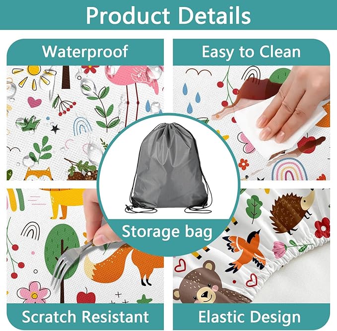 Picnic Table Cover with Bench Covers, Camping Essentials, Jungle Animal Cute Waterproof Windproof Camping Tablecloth, Fitted Tablecloth Cover with Elastic Edge for Indoor Outdoor 30x72 Inch