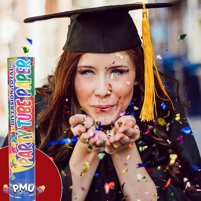 PMU Cannons Party Poppers - Confetti Blaster for Drive-by Birthdays-Celebrations, Graduation, Wedding, Christmas, New Year’s Eve - Party Poppers Confetti Shooters - 12 inch, Pkg/12