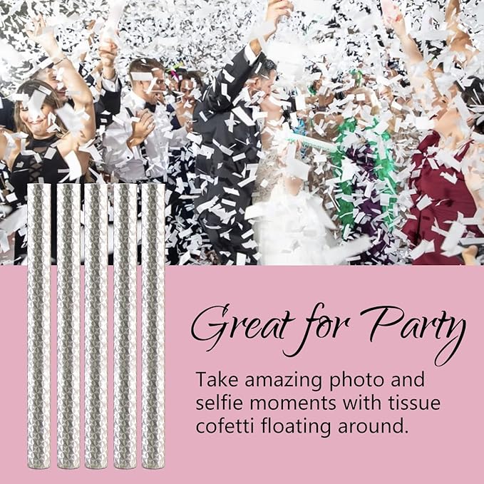 BATTIFE 40Pack White Confetti Wands, 14 Inch Tissue Paper Confetti, Flick Flutter Sticks for Wedding, Celebrations, Anniversary, Birthday, Graduation Party