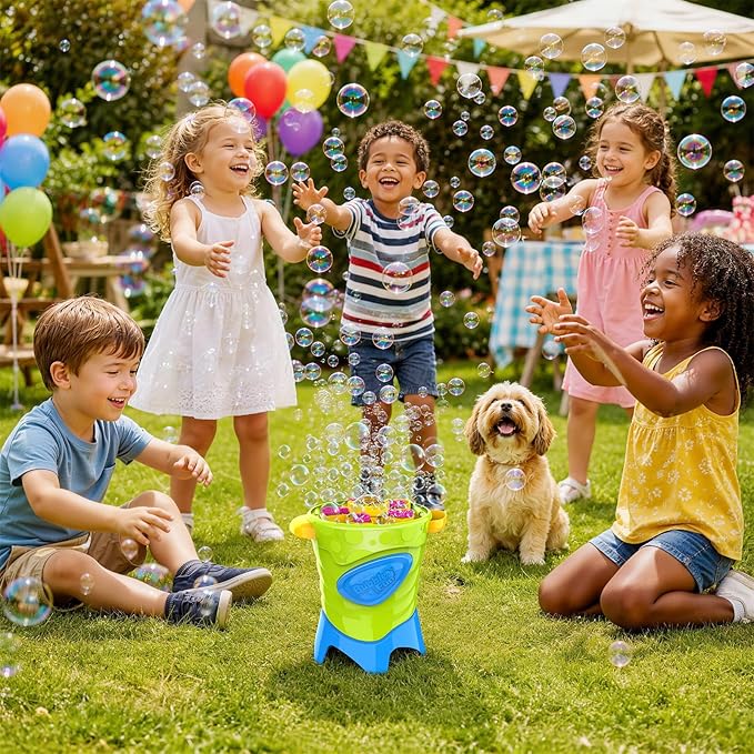 Automatic Bubble Machine for Kids - High Output Bubble Maker with 20000 Bubbles Per Minute - Includes 4 Solutions for Outdoor Toddler Toys and Backyard Parties