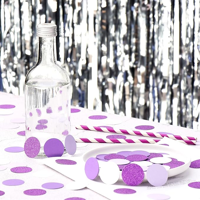 300pcs Glitter Purple Lavender White Confetti Graduation 2024 Gender Reveal Table Confetti Bridal Baby Shower Wedding Christmas Birthday Party Decoration Paper Dot Lasting Surprise