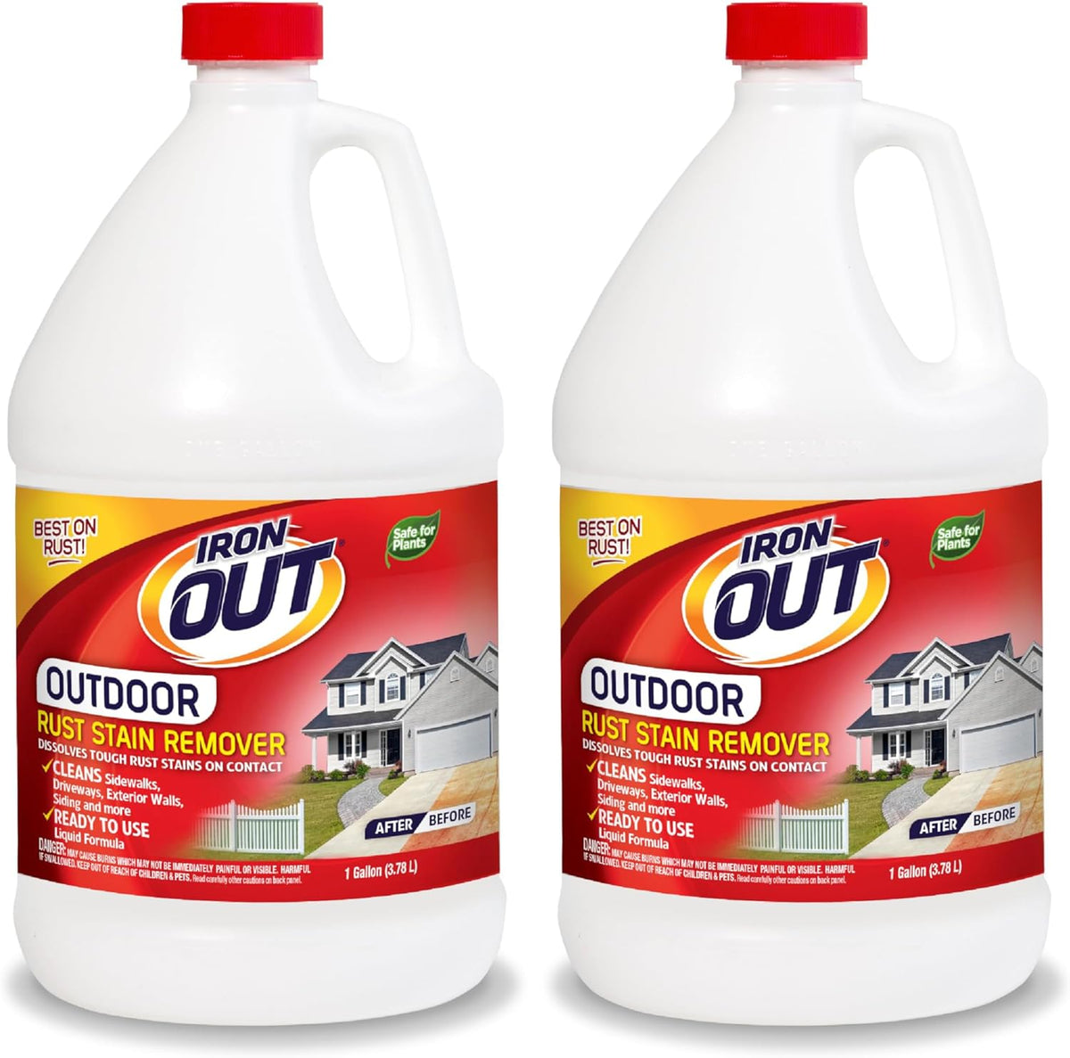 IRON OUT Liquid Rust Stain Remover, Pre-mixed, Quickly Removes Rust Stains from Concrete, Vinyl and Other Outdoor Surfaces, No Scrubbing, Safe to Use, 1 Gallon, 2 Pack