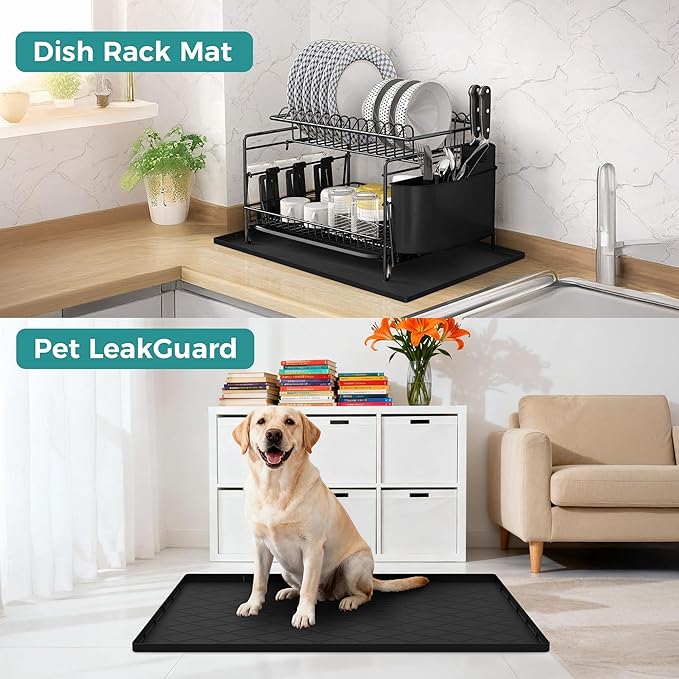 URMONA 31" x 19" Waterproof Silicone Mat in Multiple Sizes & Colors, Under Sink Mat for Kitchen & Bathroom, Pet Food Pad for Dogs & Cats, Kitchen Cabinet Liner, Multi-Purpose for Storage(Khaki)