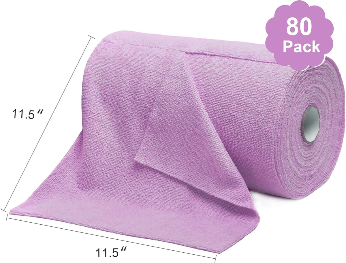 LIVOS Microfiber Cleaning Cloth Roll - 80 Pack, Reusable Paper Towels Purple Tear Away Towels, Microfiber Towels for Cars, Super Absorbent Lint Free Cleaning Rags for House,Kitchen,Window-11.5"x11.5"