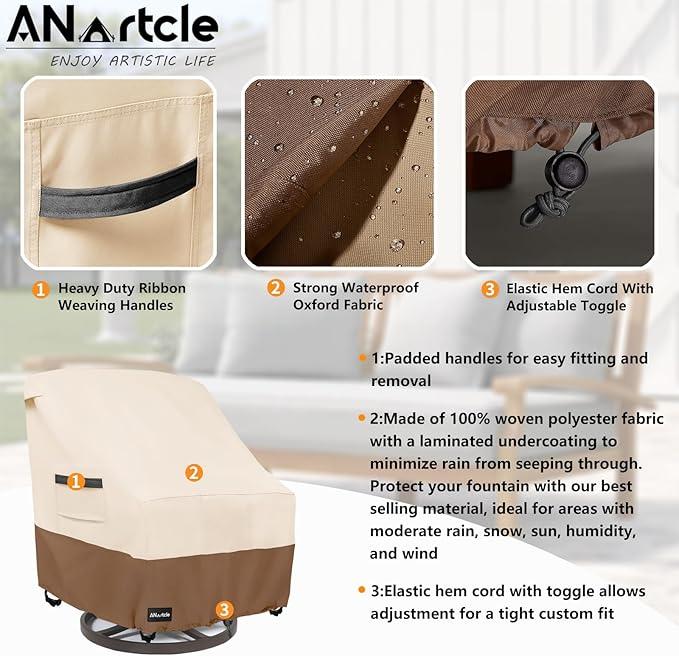 Patio Chair Covers,600D Waterproof Heavy Duty Outdoor Lawn Patio Furniture Covers,Patio Swivel Chair Covers for Outdoor Furniture,(30W x 34D x 36H inches) Beige&Brown