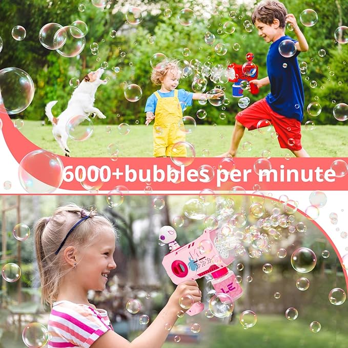 Bubble Gun for Kids, 2 Pack Bubble Machine, Outdoor Summer Toys for Kids 3-8, Toddler Blaster with Powerful Motor, Light-Up Blower for Backyard, Beach, Pool, and Birthday
