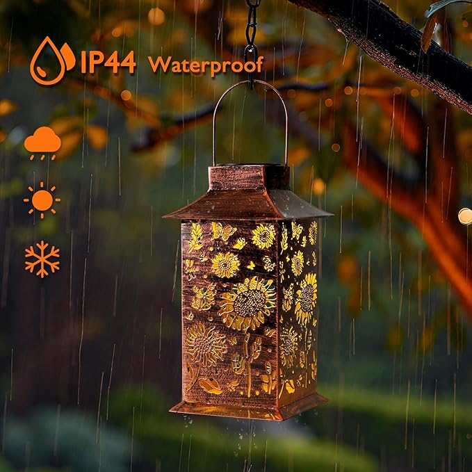 Homemory Sunflower Solar Lanterns Outdoor Waterproof, Birthday Gifts for Women Mom Grandma, LED Metal Decoration for Outside, Yard, Backyard, Porch, Lawn