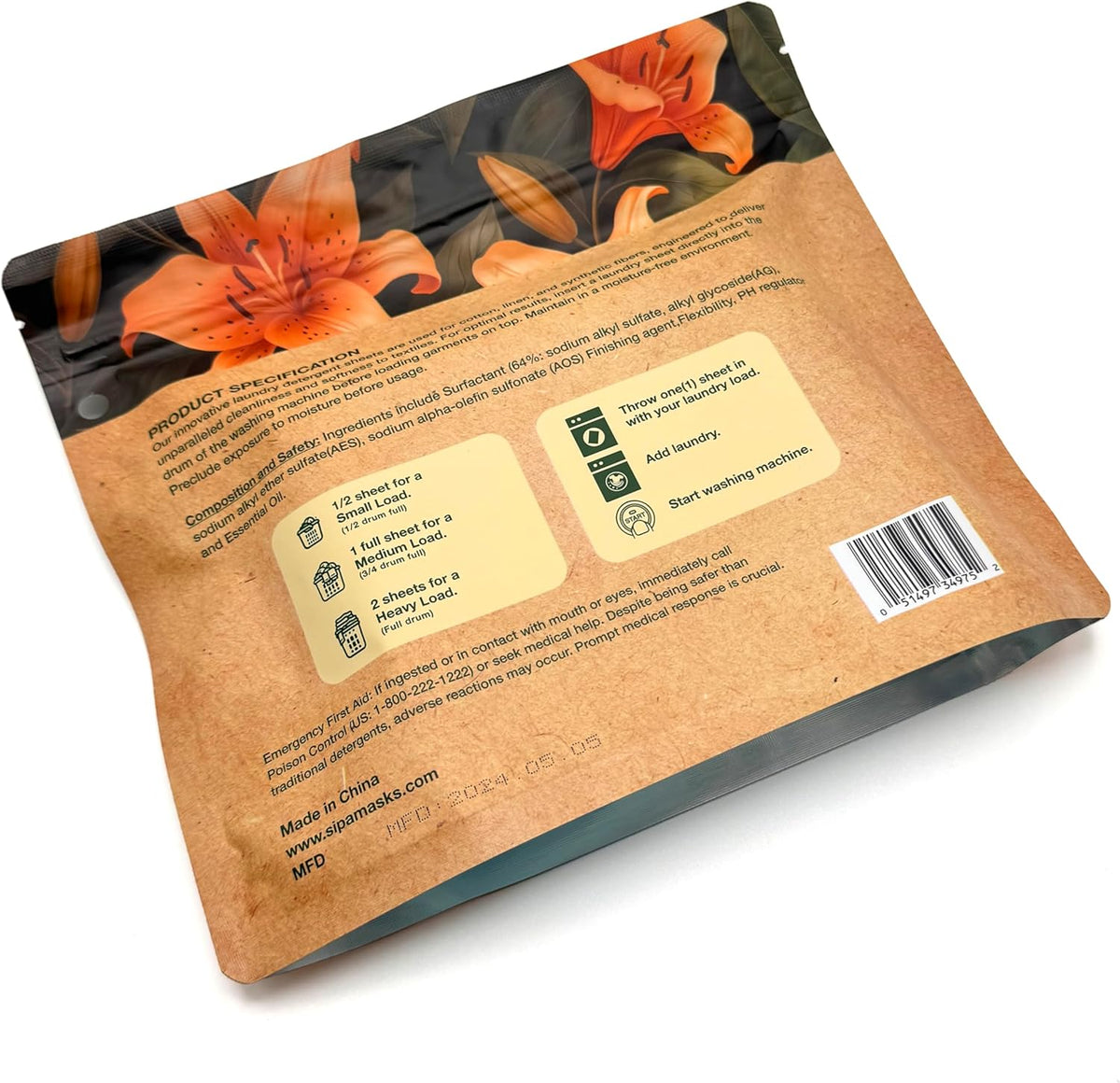 SIPA Laundry Detergent Sheets Bag - 30 Sheets, Up to 60 Loads, Lily of the Valley Scent, Phosphorus-Free, High Efficiency,Eco-Friendly (30 Count (Pack of 1))