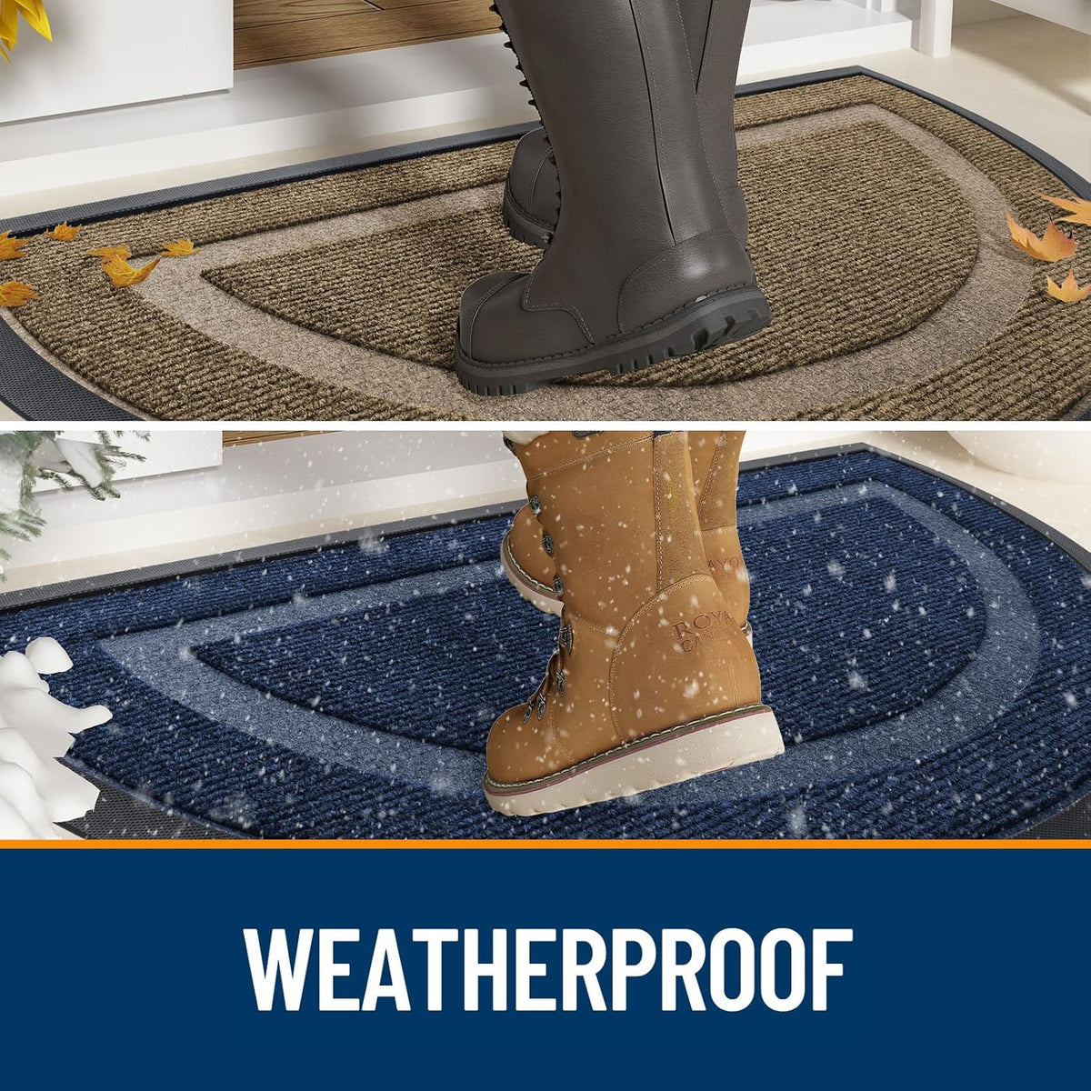 OLANLY Half Circle Door Mat Indoor Outdoor Entrance Welcome, Waterproof All-Season, All-Weather Doormat, Sturdy Natural Rubber, Low Profile, Easy Clean Patio Porch Entryway Mat, 47x32, Beige