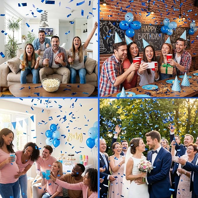 Sumind 200 Grams Large Sapphire Blue Confetti Foil Glitter Metallic Shredded Paper Filler Throwable Scatter Table Party Confetti for Wedding Gender Reveal Graduation Birthday Baby Shower Party Decor