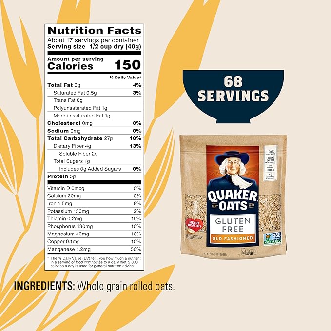 Quaker Gluten Free Old Fashioned Rolled Oats, Non GMO Project Verified, 24oz Resealable Bags (Pack of 4)