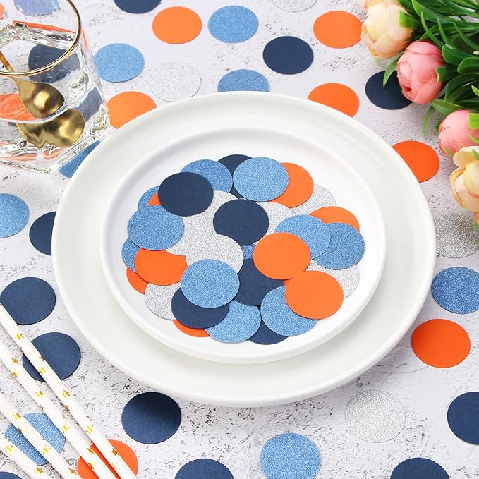 Blue-Silver Orange Space Party-Decorations Confetti, 300pcs Graduation 2025 Glitter Paper Table Confetti Birthday Boy Baby Shower Decorations Dots Lasting Surprise