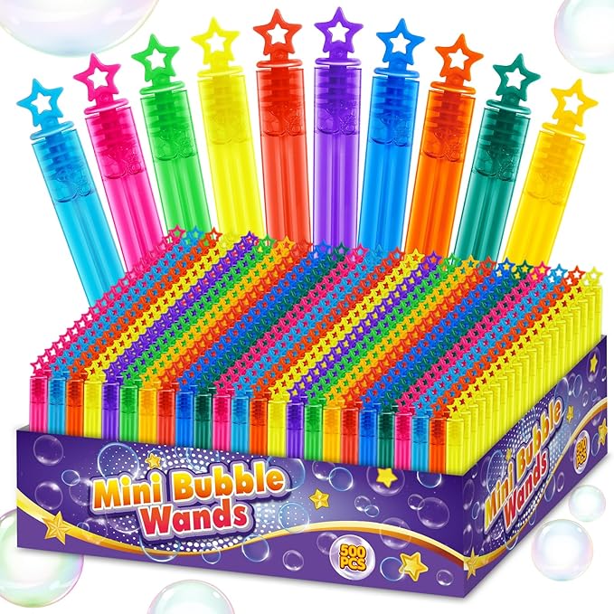 500 Pcs Mini Bubble Wands for Kids, Bulk Bubble Wands in 10 Colors, Kids Party Favor, Themed Birthday, Christmas, Goodies Bags, Wedding, Carnival Prizes Toys, Bubble Summer Outdoor Gifts for Kids