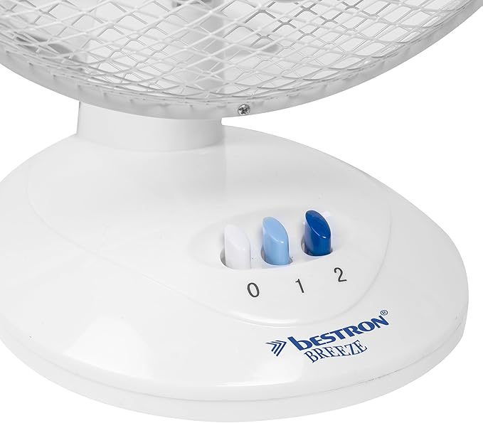 Bestron Mobile table fan Ø 27 cm, Small fan with 2 speed levels & oscillation function 75°, Height: 29 cm, 30 Watts, DDF27W, Colour: white