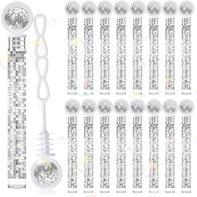 JellyArch 48 Pcs Disco Wedding Party Favors Bubbles Wands Bulk with Disco Balls Top and Stickers Party Favors Supply Bubble Wands for Summer Birthday Wedding Gift Outdoor Indoor Activity